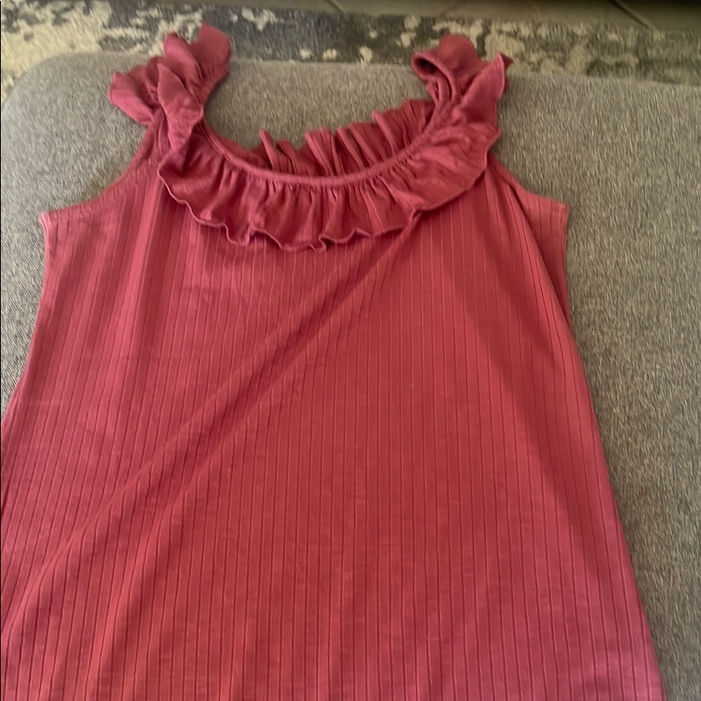 LOFT Pink Ruffled Ribbed Tank Top - Picture 5 of 5